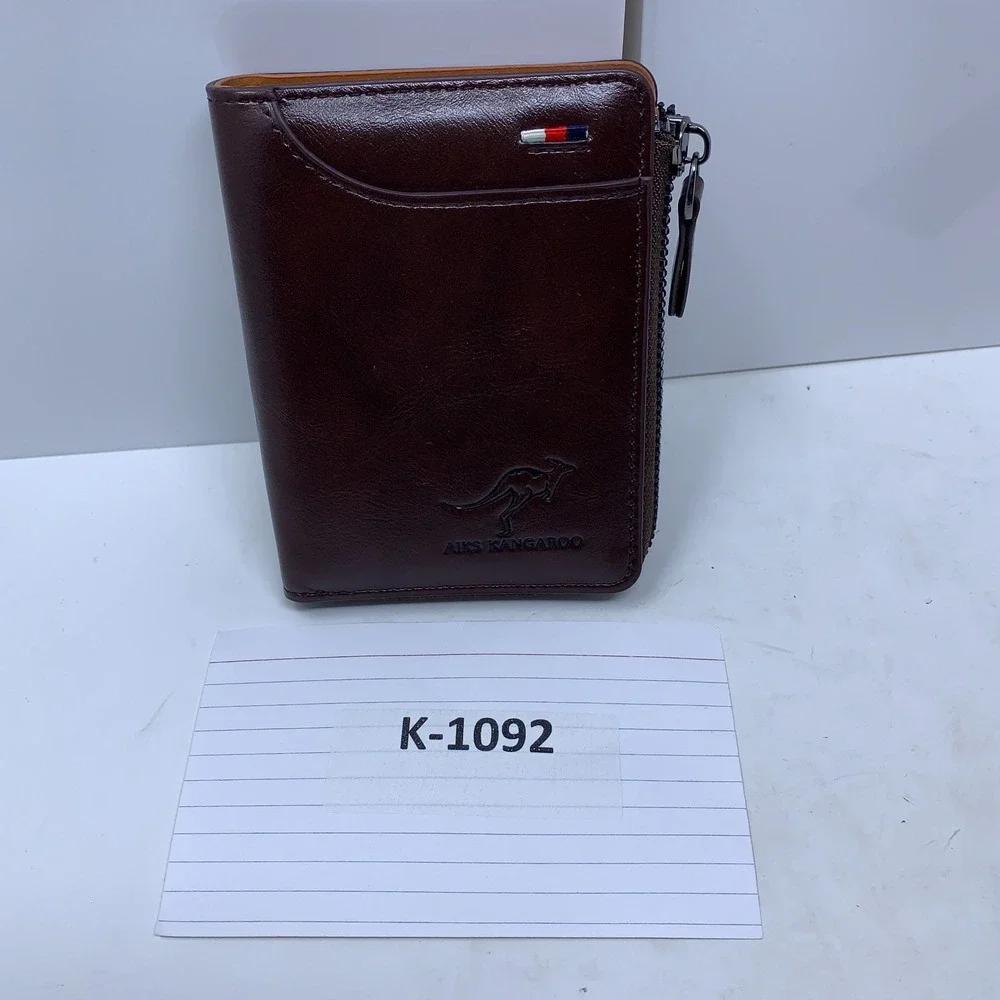 AIKS Kangaroo Mens Dark Brown Leather Zipper Closure RFID Blocking Wallet New